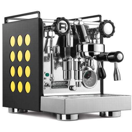 Rocket Appartamento Nero - Schwarz + Verschiedene Farben Zweikreiser Siebträgermaschine Rocket Espresso Gelb   - Rheinland.Coffee