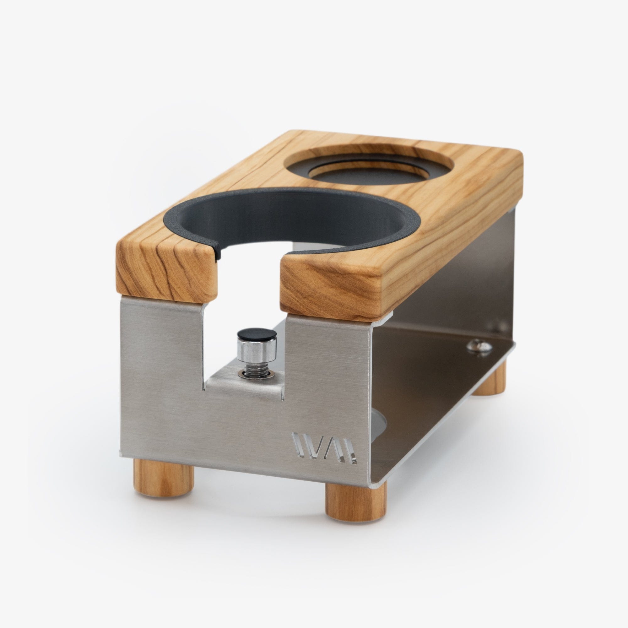 Tamperstation LANG von Wiedemann mit Ring und Tamper-Stand Tamper Station Wiedemann Manufaktur Edelstahl Olive - Rheinland.Coffee