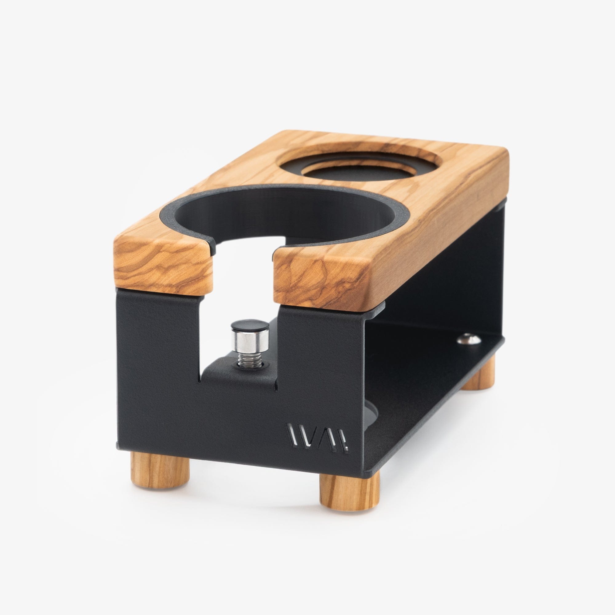 Tamperstation LANG von Wiedemann mit Ring und Tamper-Stand Wiedemann Manufaktur Tamper Station Schwarz Olive Rheinland Coffee