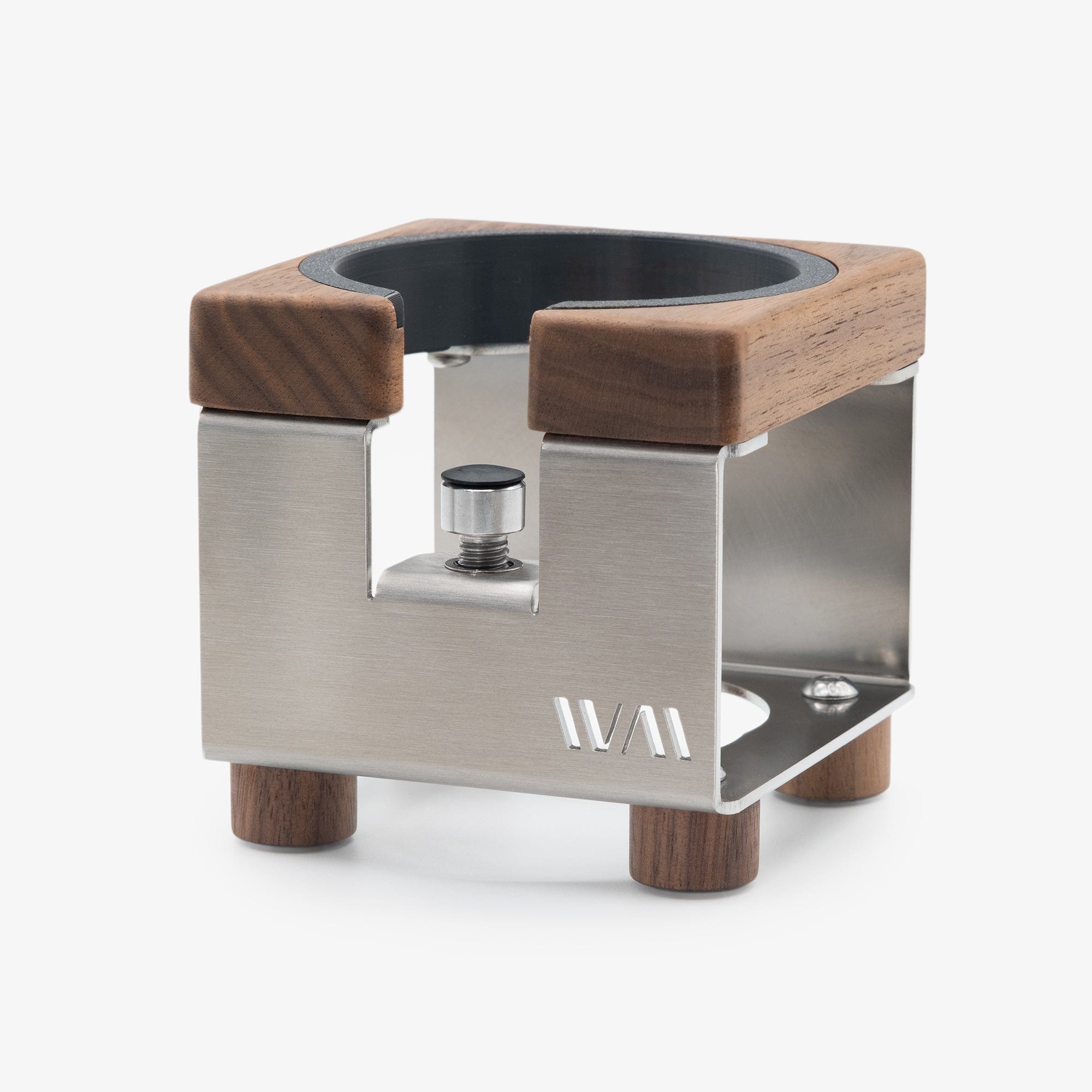 Tamperstation von Wiedemann Version 2 mit Ring Wiedemann Manufaktur Tamper Station Edelstahl Nussbaum Rheinland Coffee