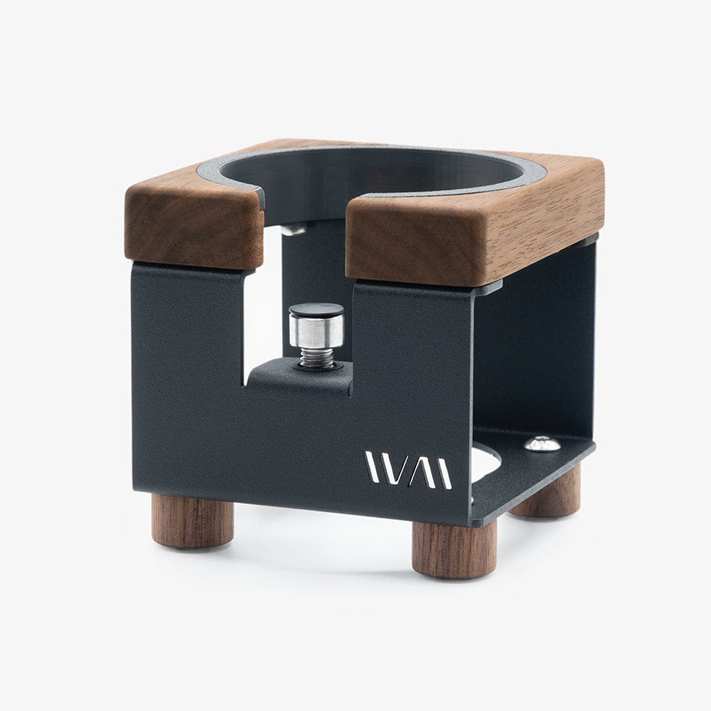Tamperstation von Wiedemann Version 2 mit Ring Wiedemann Manufaktur Tamper Station Schwarz Nussbaum Rheinland Coffee