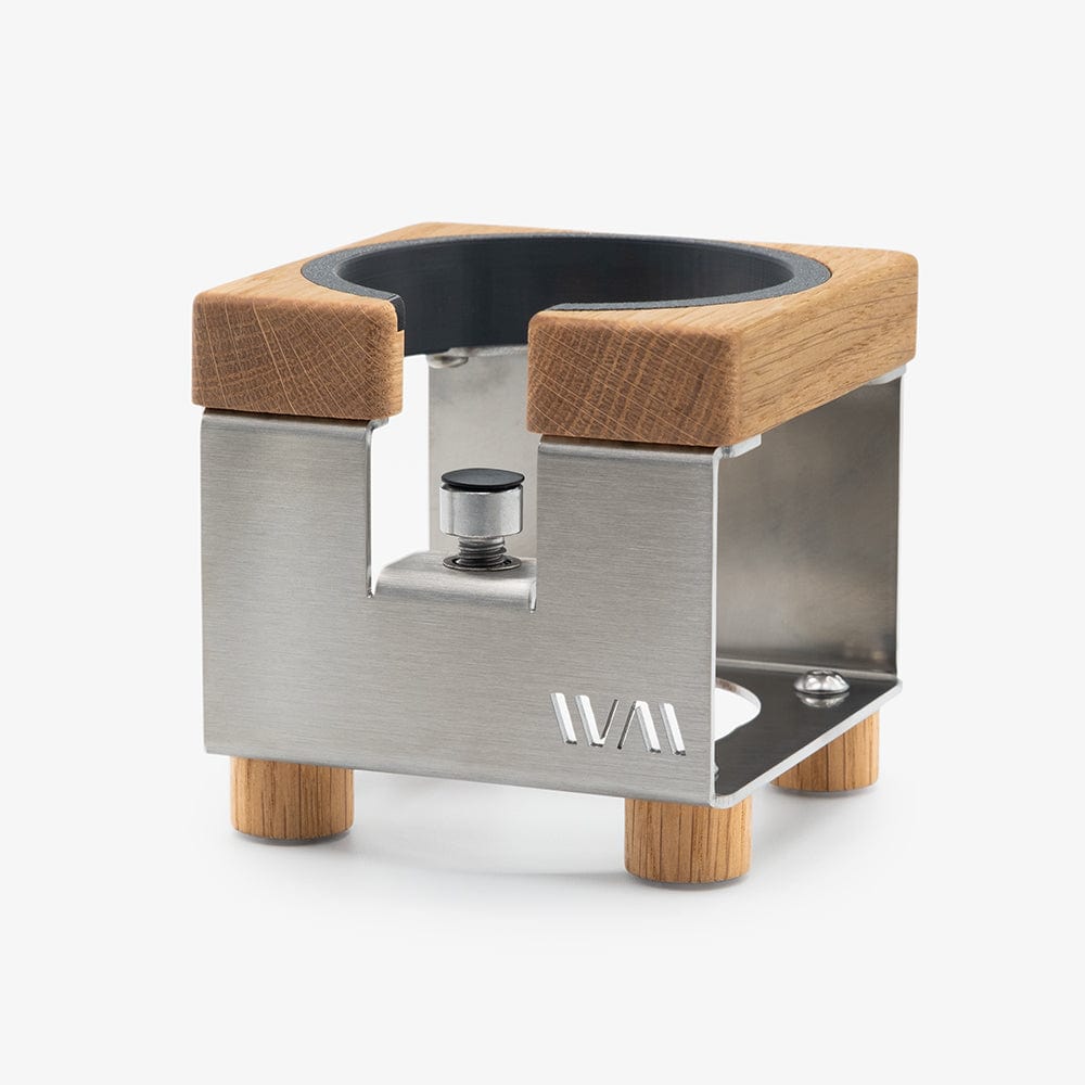 Tamperstation von Wiedemann Version 2 mit Ring Wiedemann Manufaktur Tamper Station Edelstahl Eiche Rheinland Coffee