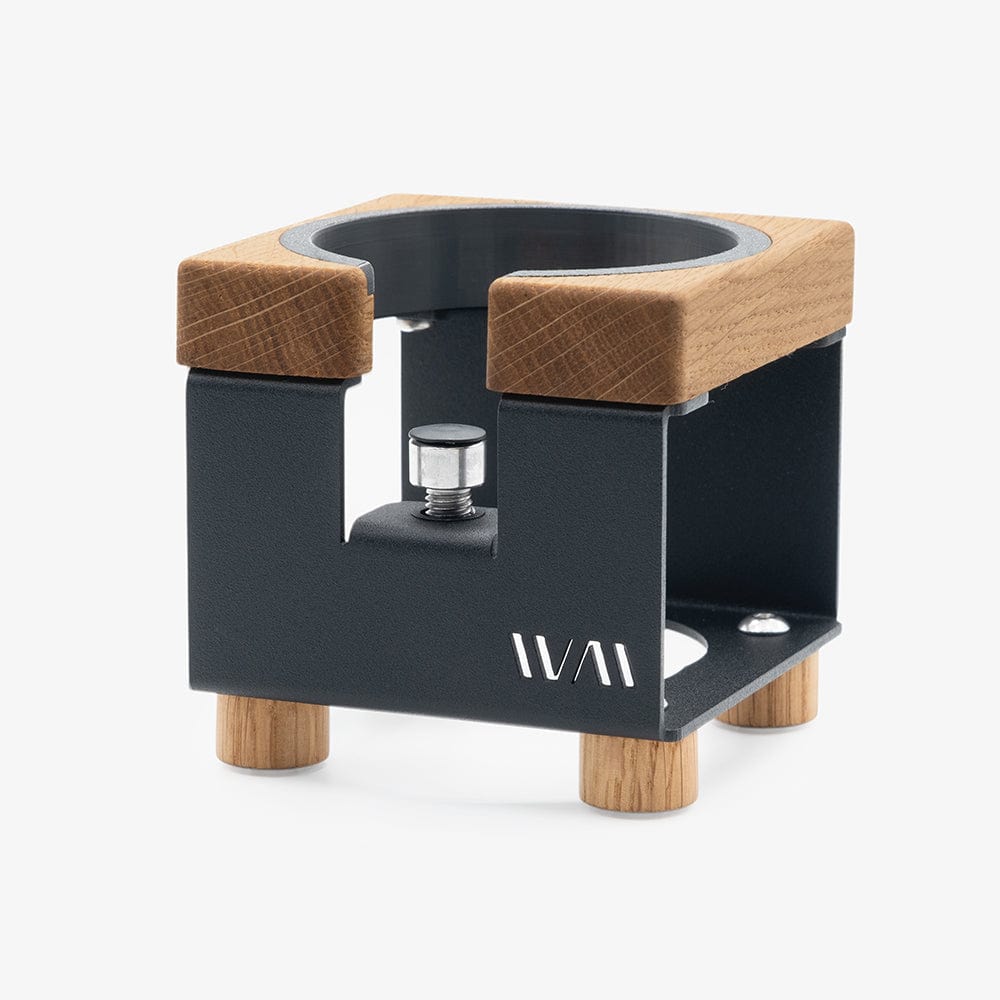 Tamperstation von Wiedemann Version 2 mit Ring Wiedemann Manufaktur Tamper Station Schwarz Eiche Rheinland Coffee