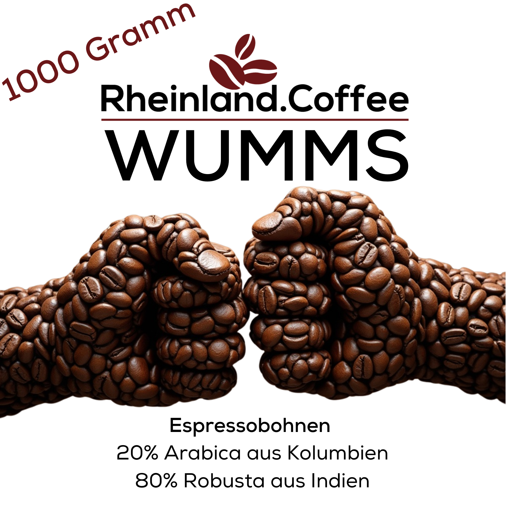 WUMMS - Espressobohnen dunkle Schokolade, Nougat und Nüsse Bohnen Rheinland.Coffee 1000 Gramm - Rheinland.Coffee