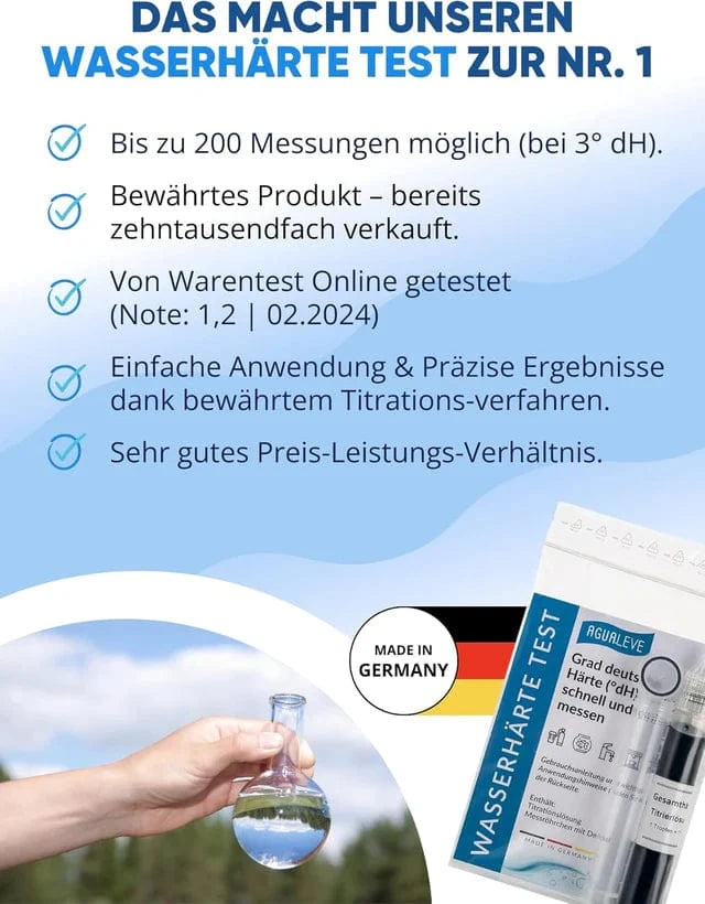 AGUALEVE Wasserhärte Test - Grad deutscher Härte Agualeve Reiniger und Entkalker Rheinland Coffee