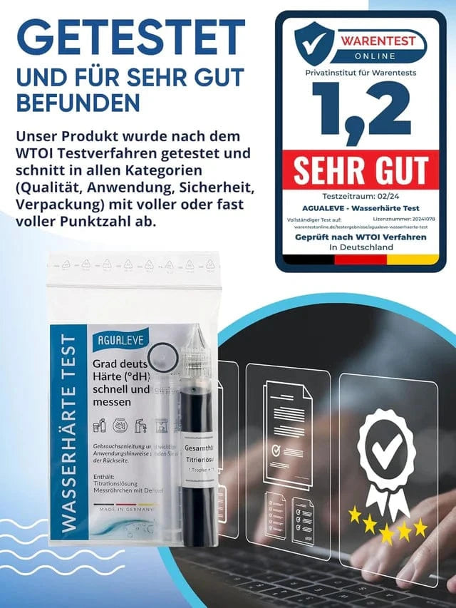 AGUALEVE Wasserhärte Test - Grad deutscher Härte Agualeve Reiniger und Entkalker Rheinland Coffee