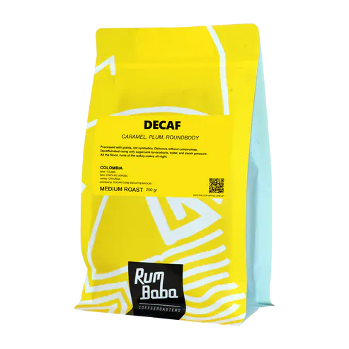 Rum Baba Decaf Colombia – Medium Roast - Karamell, Pflaume, runder Körper Kaffee Rum Baba 250 Gramm 01.06.2026 - Rheinland.Coffee