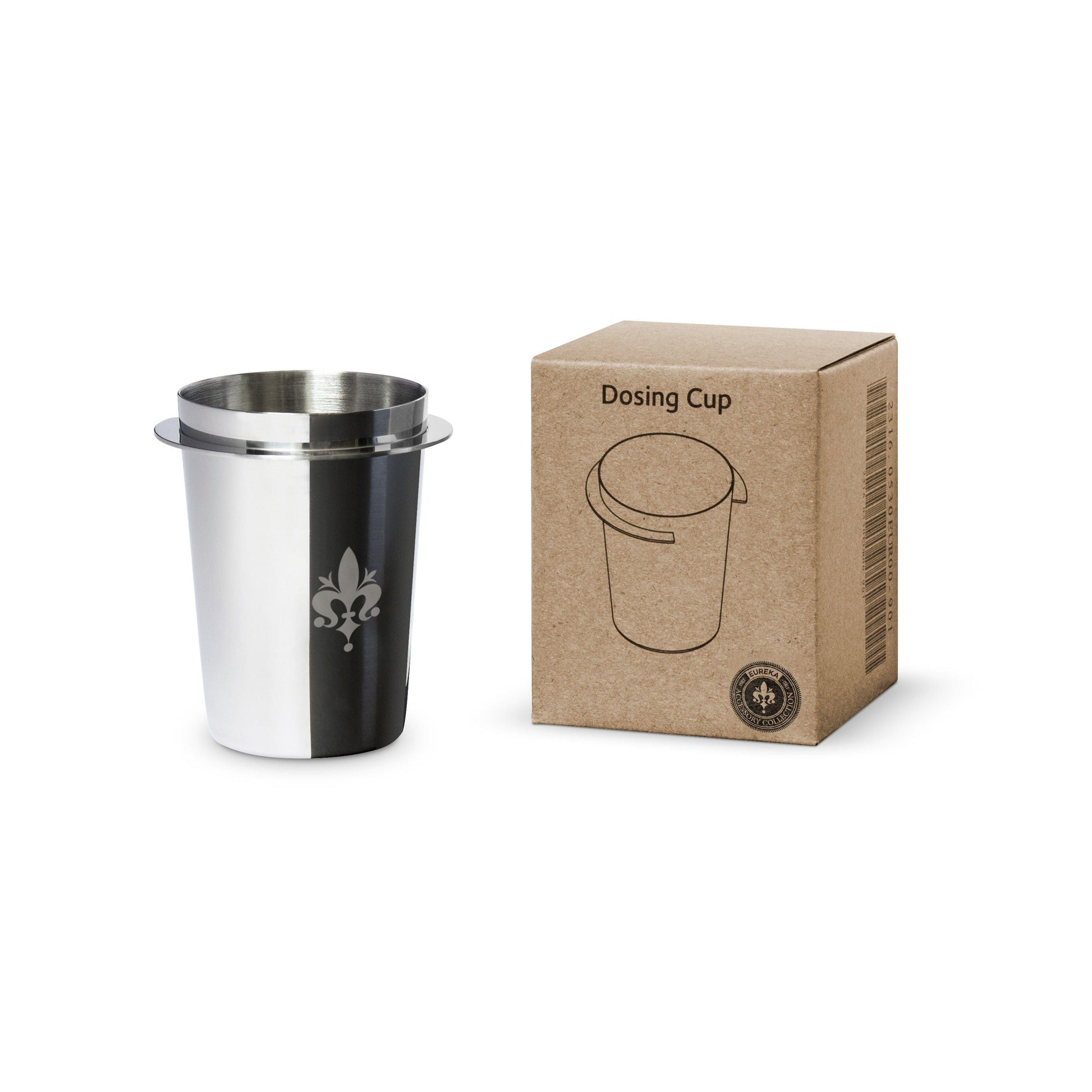 Eureka Dosing Cup mit Eureka-Gravur Chrom oder Schwarz Dosierbecher Eureka Chrom - Rheinland.Coffee