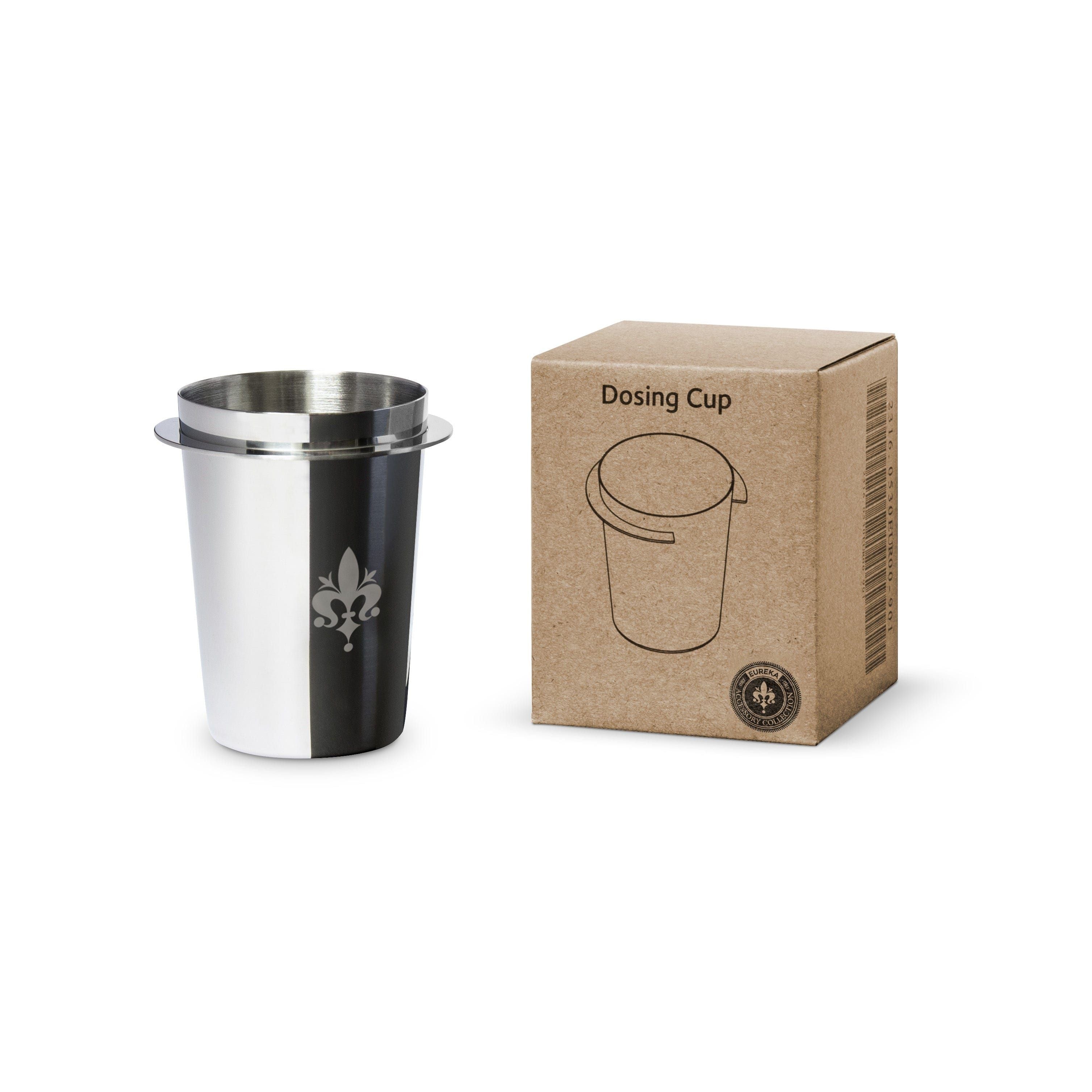 Eureka Dosing Cup mit Eureka-Gravur Chrom oder Schwarz Dosierbecher Eureka Chrom - Rheinland.Coffee
