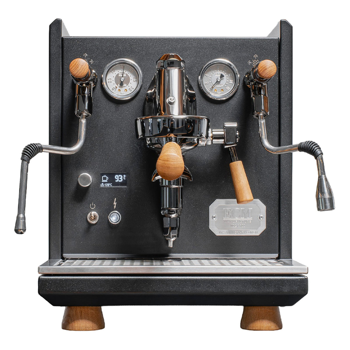 ECM Synchronika II 30th Anniversary Edition: Schwarz matt mit Eichenholzgriffen und -füßen, nummerierte Plakette - Rheinland.Coffee