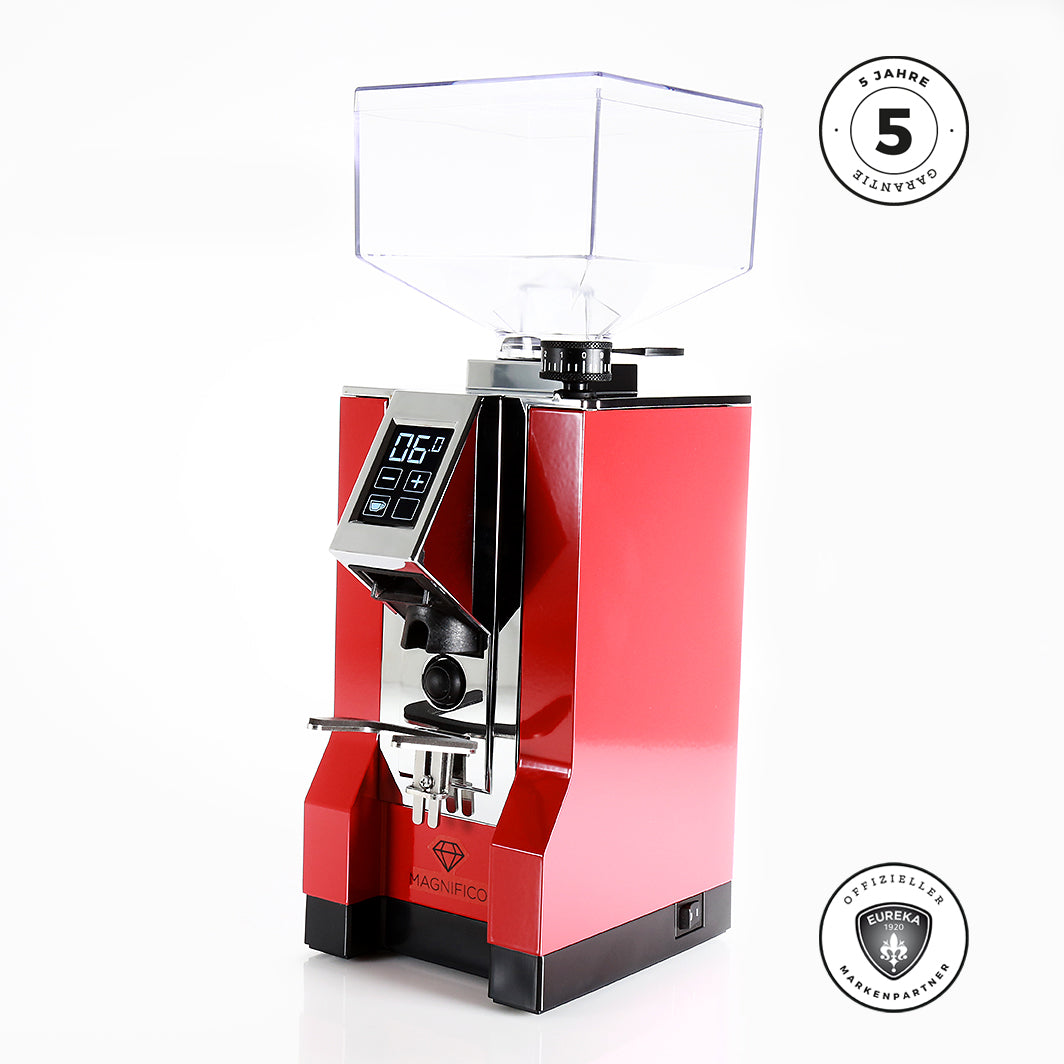 Eureka Mignon Magnifico - Verschiedene Farben und Ausführungen Kaffeemühlen Eureka Rot Auswurf Chrom 16 CR  - Rheinland.Coffee