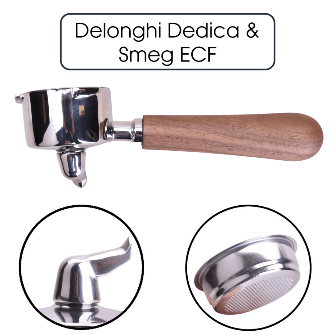 JoeFrex Siebträger Walnuss für Delonghi Dedica & Smeg ECF – 1er oder 2er Auslauf Siebträger JoeFrex - Rheinland.Coffee