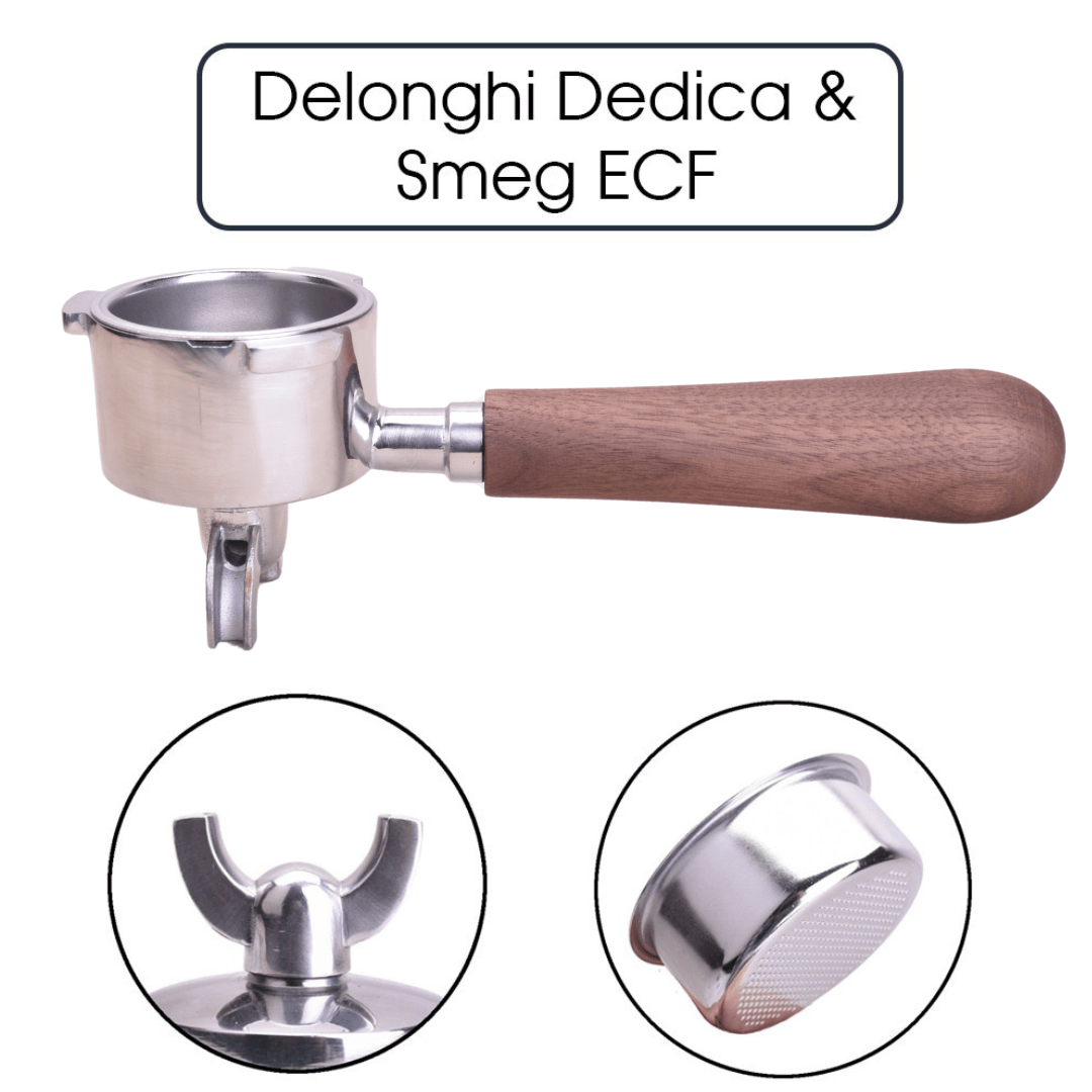 JoeFrex Siebträger Walnuss für Delonghi Dedica & Smeg ECF – 1er oder 2er Auslauf Siebträger JoeFrex 1er Auslauf - Rheinland.Coffee