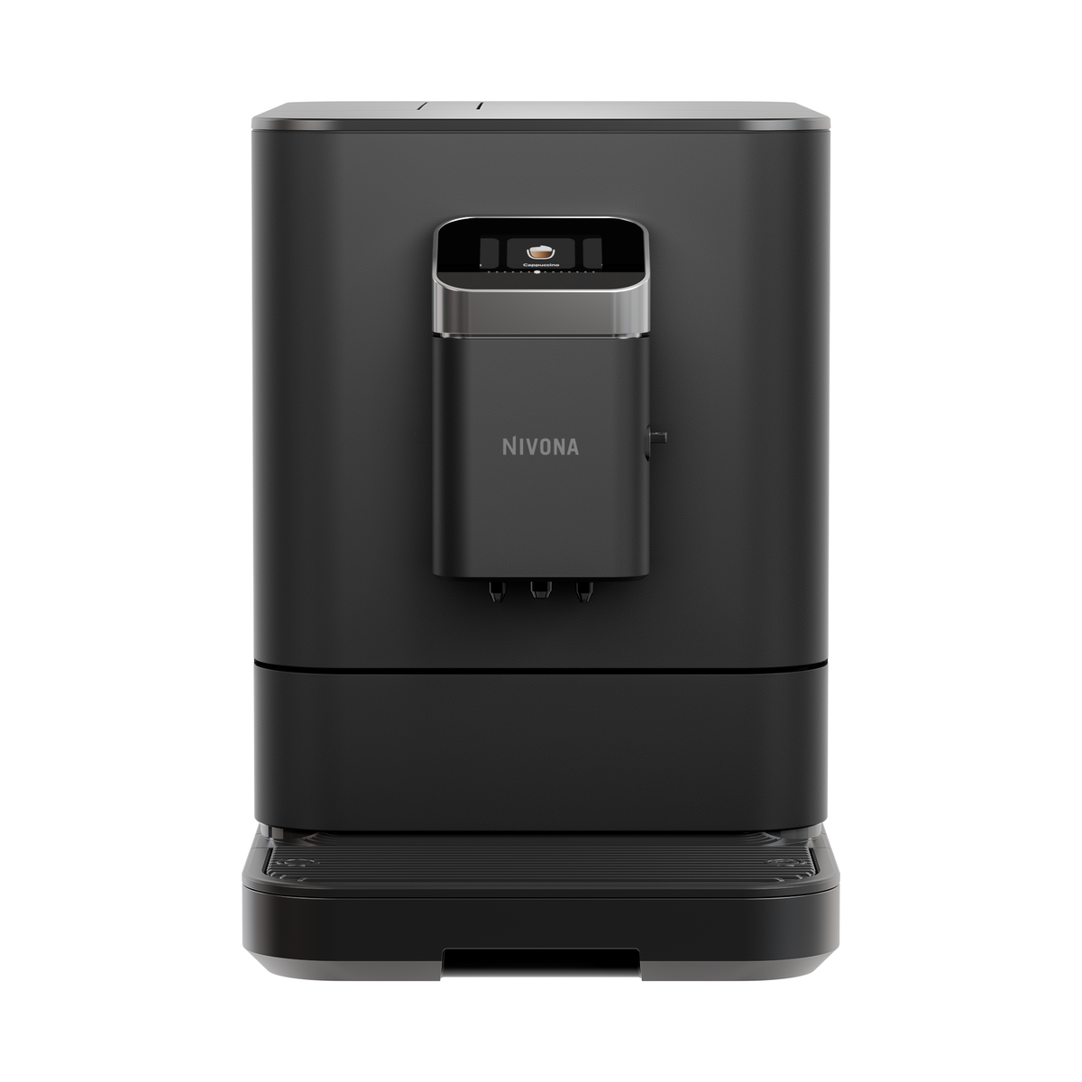 Nivona NIVO 7'101 Kaffeevollautomat in Schwarz von vorn mit eingeschaltetem Touchdisplay