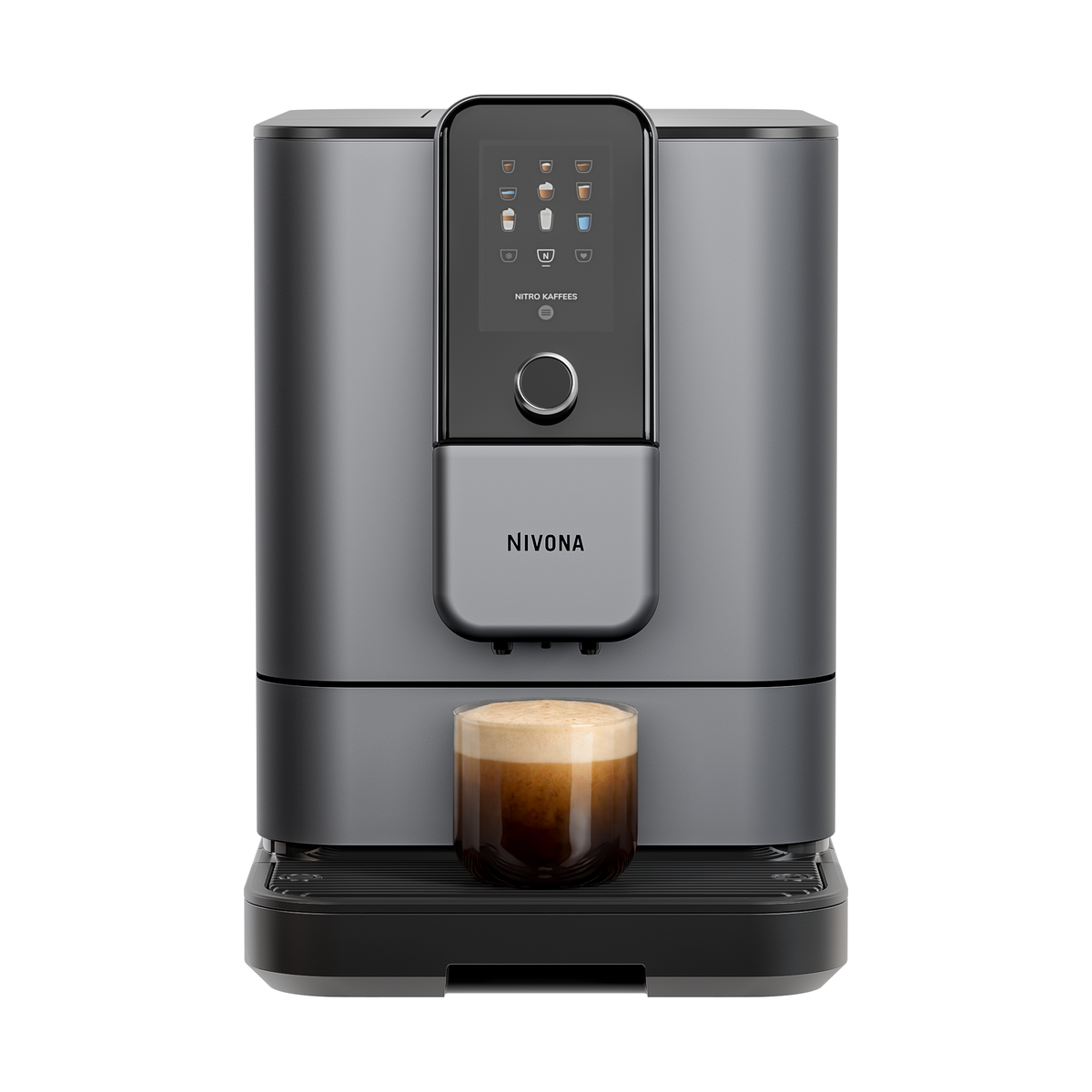 Nivona NIVO 8'117 mit Kaffee im Glas unter dem Auslauf