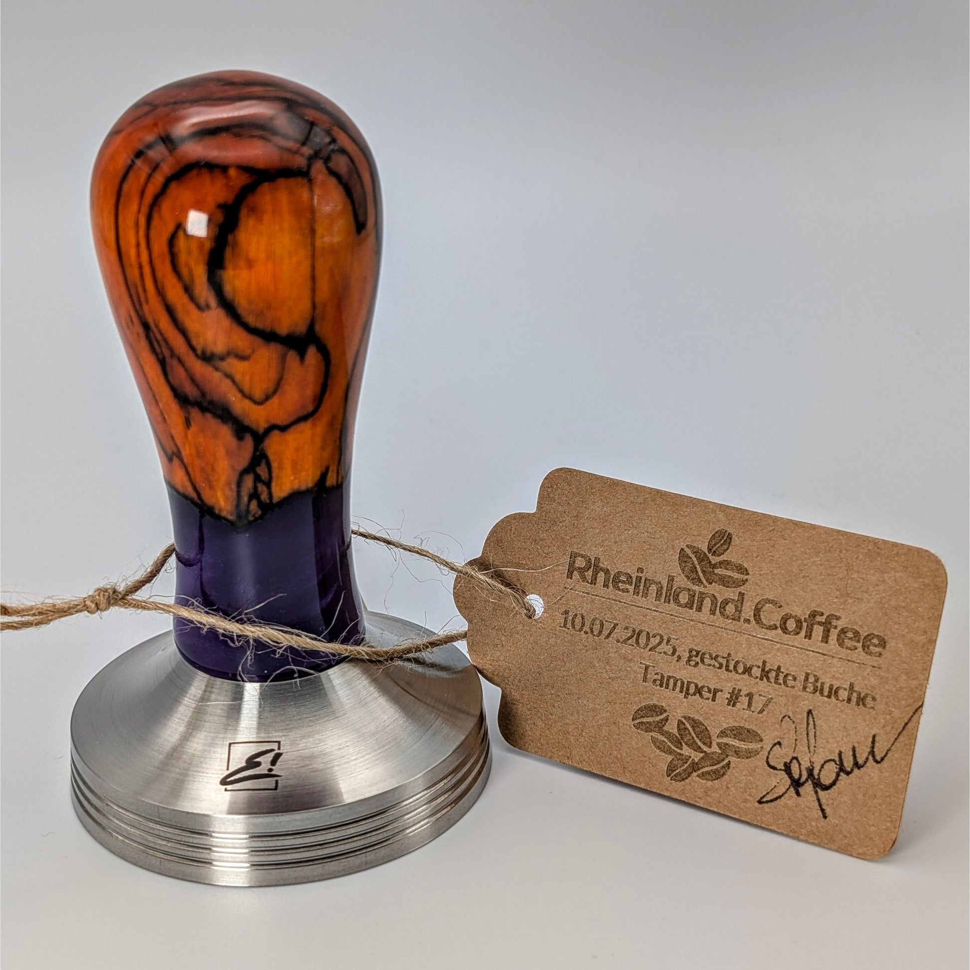 Epoxy Elegance Tamper #17 – Gestockte Buche & Petrolblau Tamper EMMERICH Art - Rheinland.Coffee