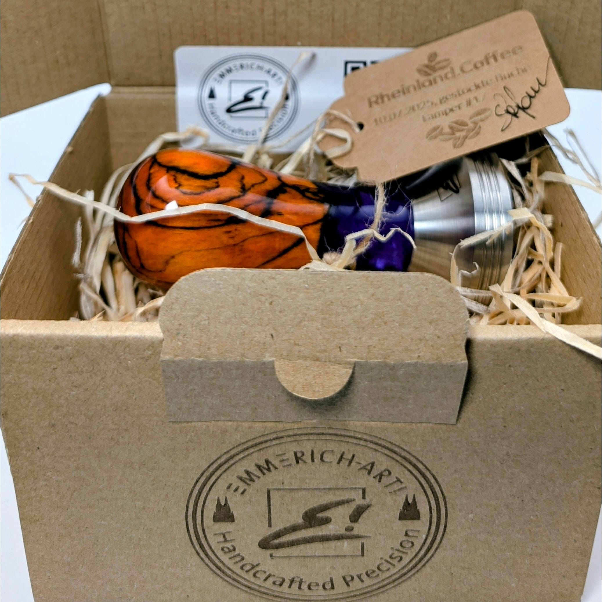Epoxy Elegance Tamper #17 – Gestockte Buche & Petrolblau Tamper EMMERICH Art - Rheinland.Coffee