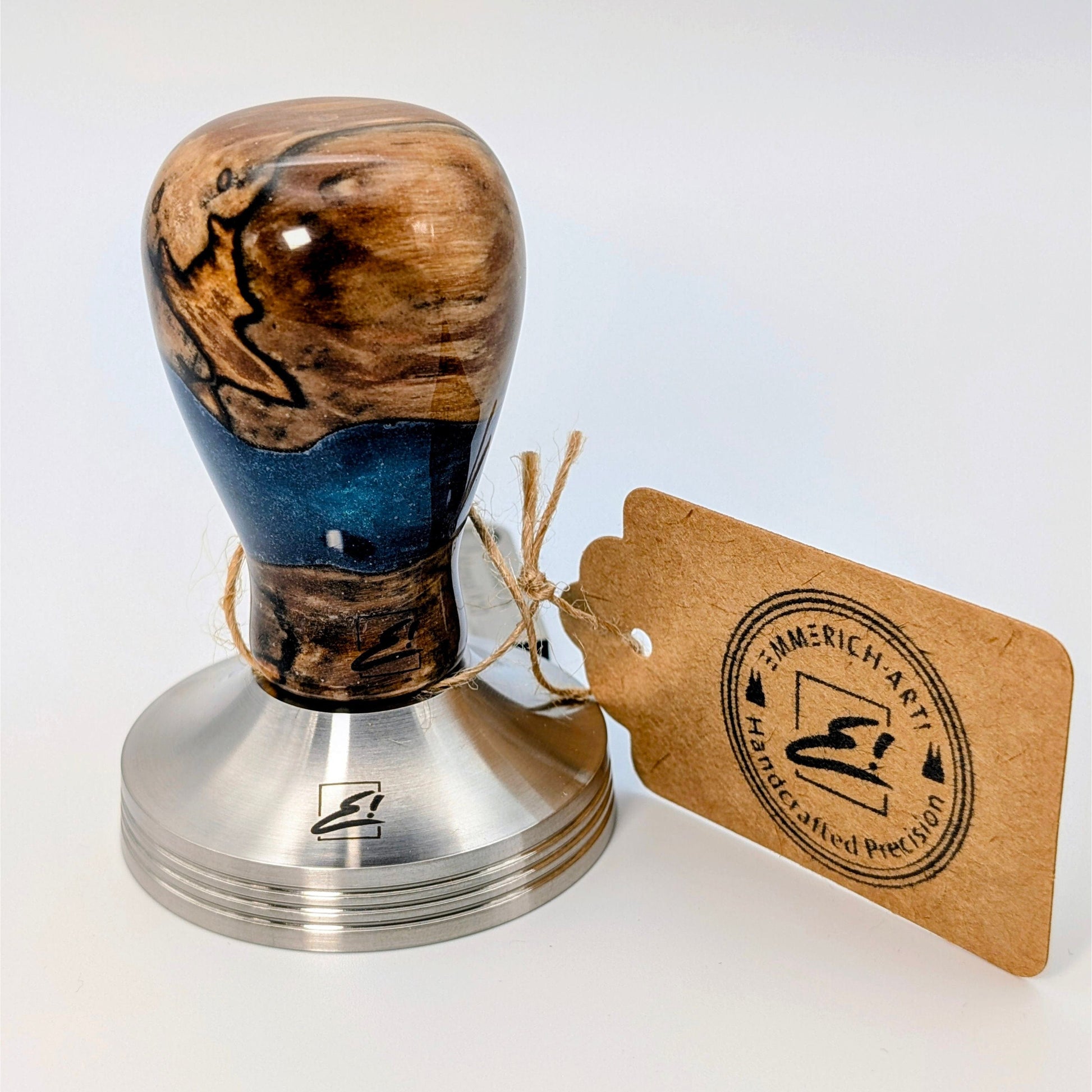 Epoxy Elegance Tamper #20 – Gestockte Buche & Tiefblau Tamper EMMERICH Art - Rheinland.Coffee