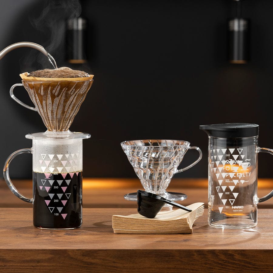 Hario V60 Dripper & Thermo Color Server Set 02 - Clear Hario Handfilter Rheinland Coffee