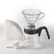 Hario V60 Coffee Dripper und Server SET Glas Schwarz Kaffee mobil Hario - Rheinland.Coffee