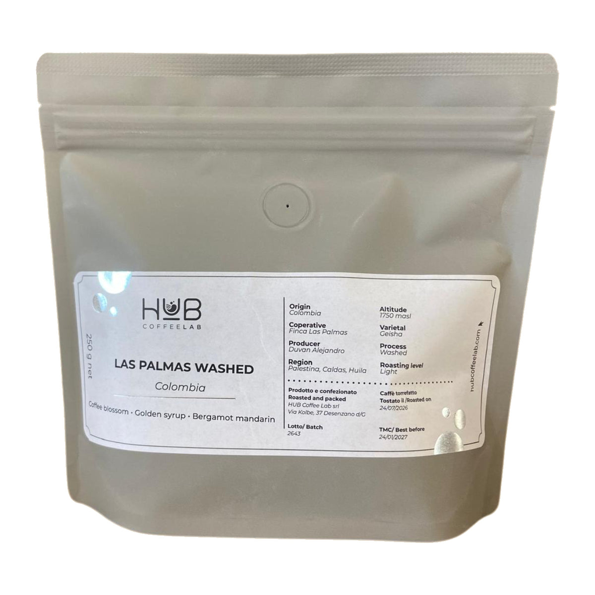 HUB Coffee Lab Colombia Las Palmas Geisha – 250-g-Beutel Kaffeebohnen