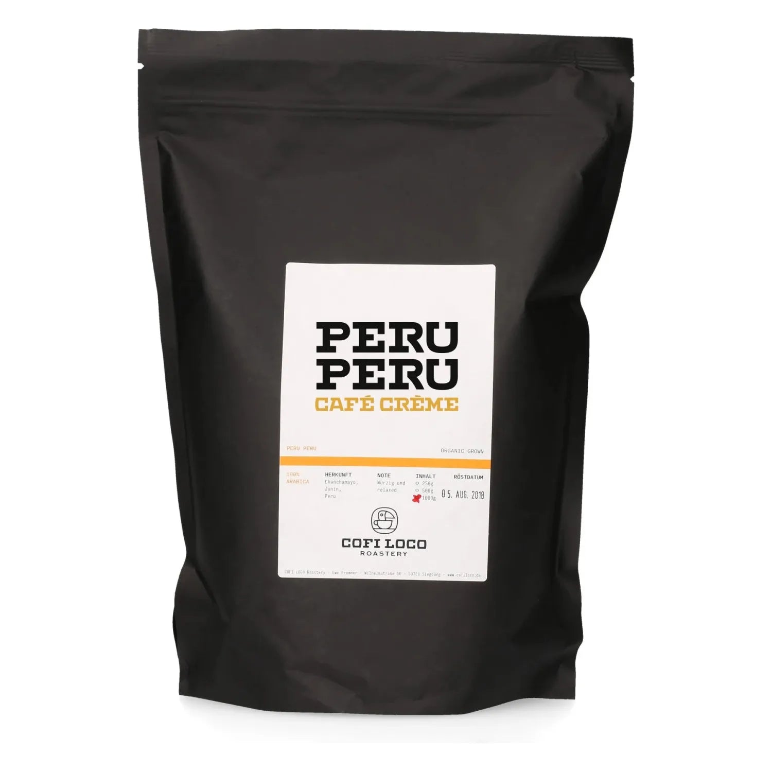 Cofi Loco Peru Café Creme - 1000 Gramm Beutel Kaffee Cofi Loco    - Rheinland.Coffee