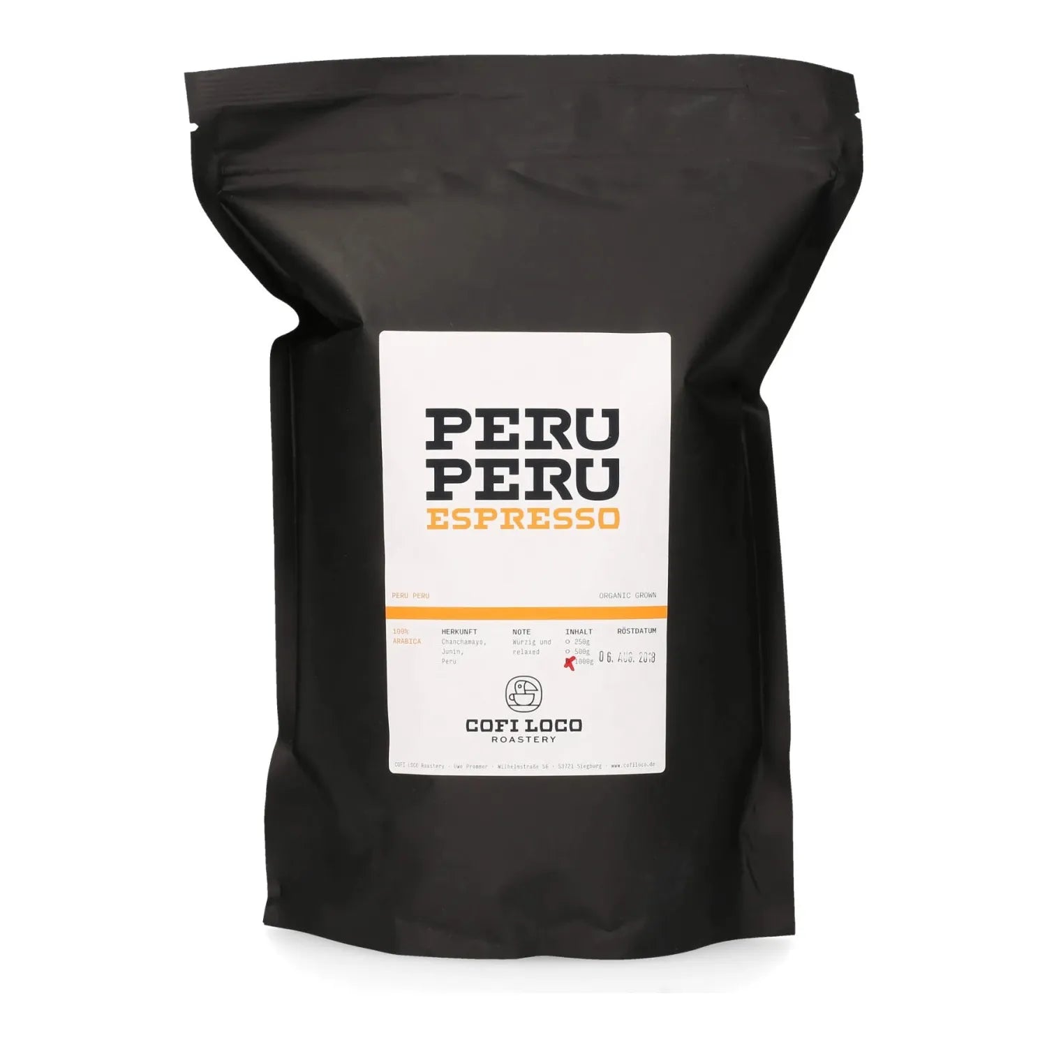 Cofi Loco Peru Espresso - 500 Gramm Beutel Kaffee Cofi Loco Ganze Bohnen 500 Gramm  - Rheinland.Coffee