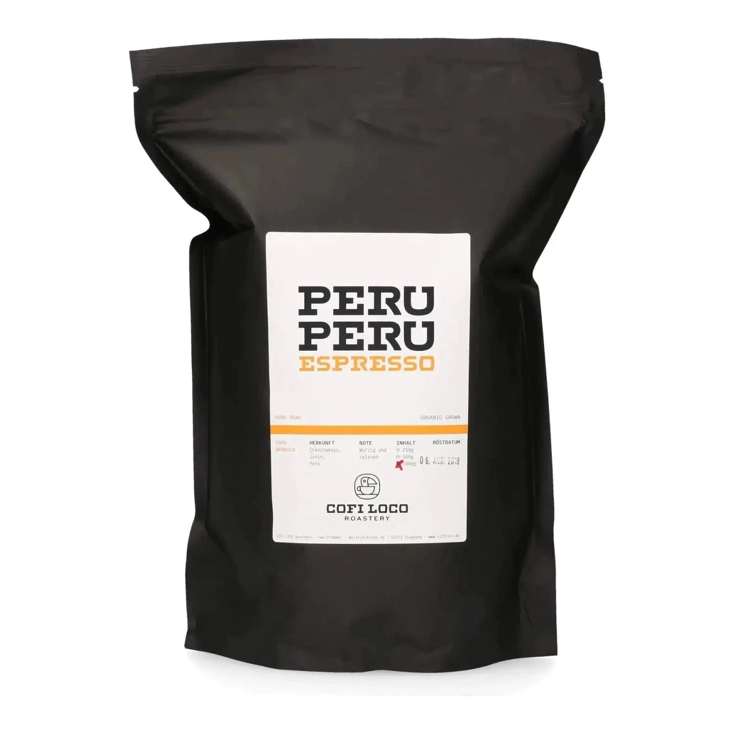 Cofi Loco Peru Espresso - 1000 Gramm Beutel Kaffee Cofi Loco Ganze Bohnen 1000 Gramm - Rheinland.Coffee