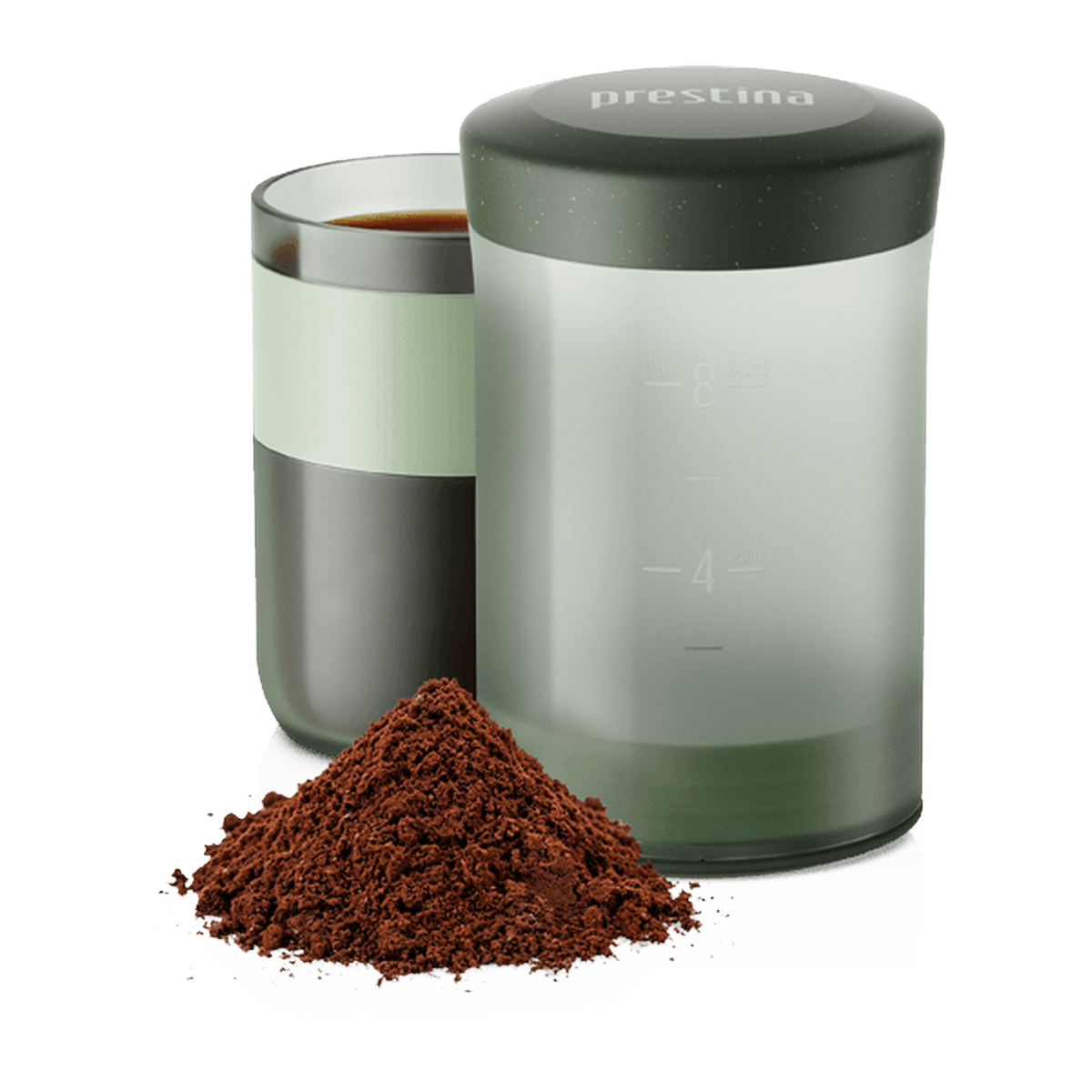 Wacaco Prestina Kaffeepresse in Sage Green, komplett zusammengesetzt