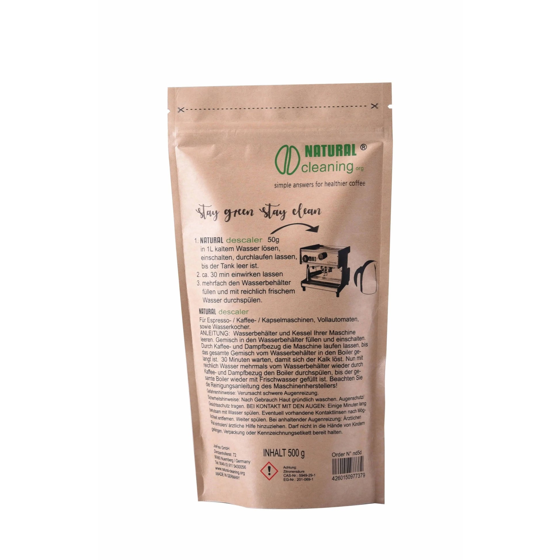 Natural descaler 500g - Entkalker für Espressomaschinen Siebträgermaschinen Reiniger und Entkalker JoeFrex - Rheinland.Coffee