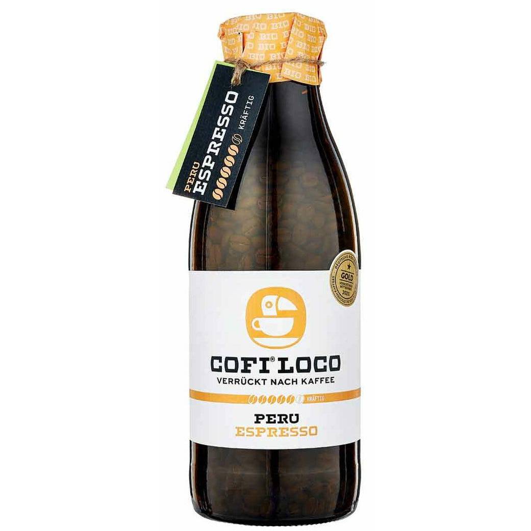 Cofi Loco Peru Espresso - Flasche Kaffee Cofi Loco Ganze Bohnen inkl. Flaschenpfand 360 Gramm - Rheinland.Coffee