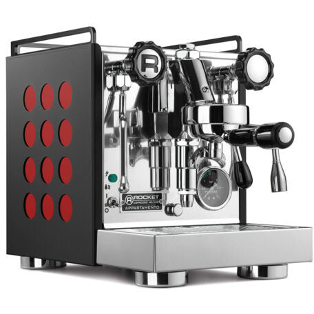 Rocket Appartamento Nero - Schwarz + Verschiedene Farben Zweikreiser Siebträgermaschine Rocket Espresso Rot   - Rheinland.Coffee